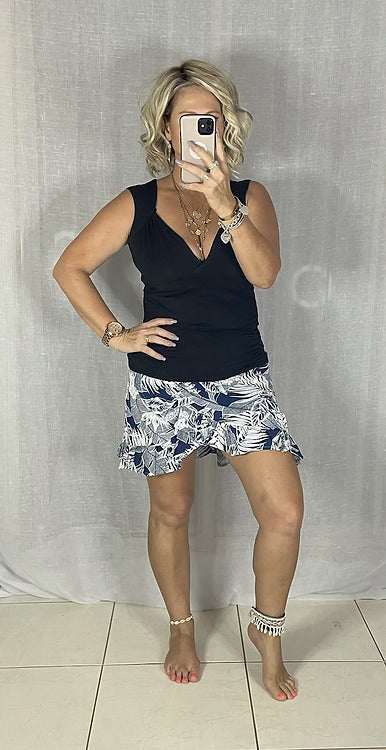 Aggie Short Wrap Skirt - Navy Tropical