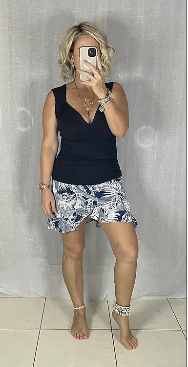 Aggie Short Wrap Skirt - Navy Tropical